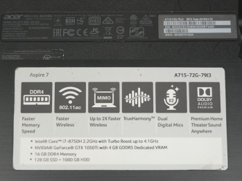 Acer Aspire 7 A715-72G Gehuseunterteil